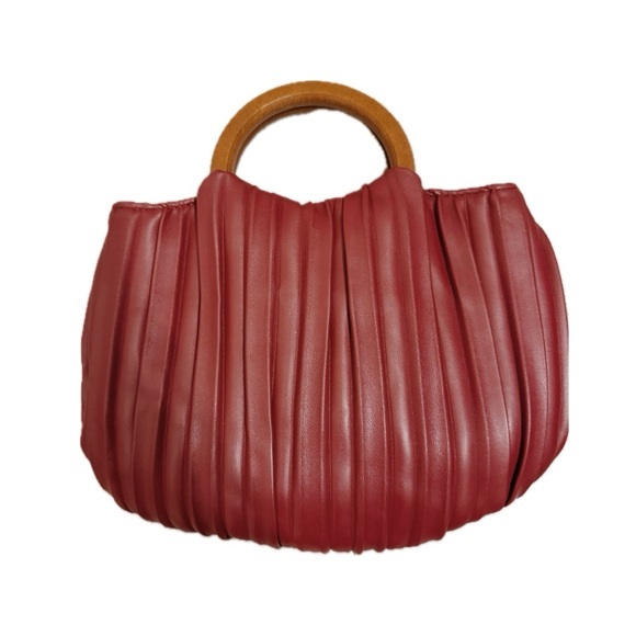 Anthropologie Handbags - Melie Bianco Pleated Crossbody Bag With Wooden Handles in Burgundy